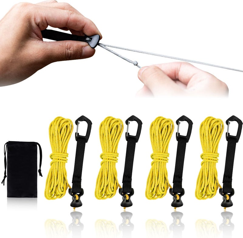 HIKEMAN 4 Pack Guy Lines-Ultralight Tent Cords with Locking Carabiner Clip, 2mm 100% Nylon Guylines Ropes for Outdoor Camping Tent Tarp,Climbing,Hiking Backpacking (Yellow, 4M) - Image 1
